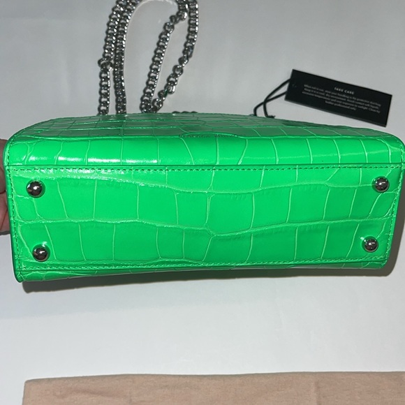 Rebecca Minkoff Croc Embossed Leather Crossbody Bag Neon Green NWT - Picture 9 of 17